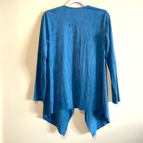 Women’s Soft Surroundings blue open front cascade sweater top sz XS - Picture 4 of 5